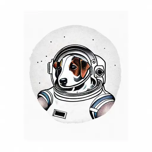 Brown Small Jack Russell Dog's Face Inside An Astronaut Helmet