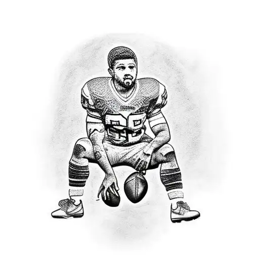 A Dotwork Tattoo Of A Football Player Kneeling And Praying To God