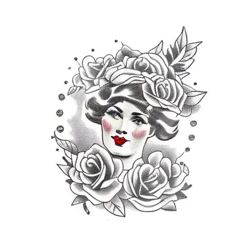 Vintage Lady Head With Bold Florals And Open Page Book Frame