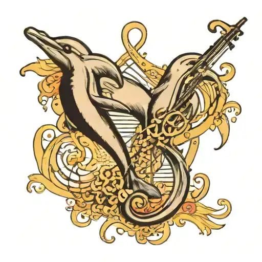 Musical Notes Intertwined With Dolphin Silhouettes