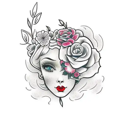 Floral Lady Head With Open Book