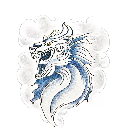 American Traditional Lion Dragon And An Object