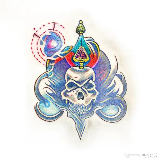 Traditional Tattoo Design Showcasing The Dark Chaos Magician Wielding Colorful Magic Spells