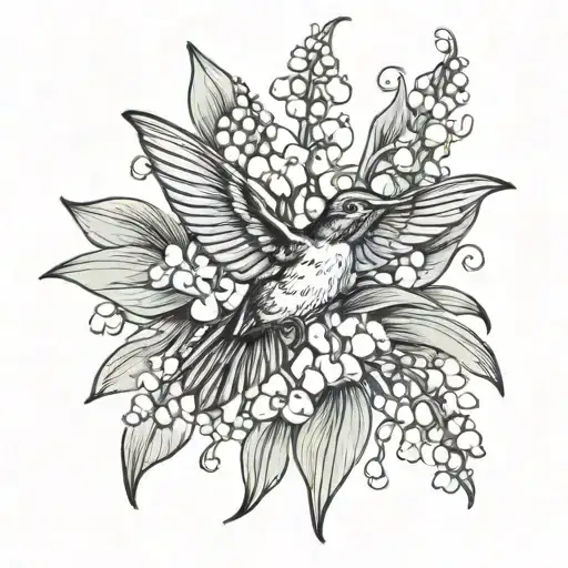 Lily Of The Valley Flowers And Hummingbird Hovering