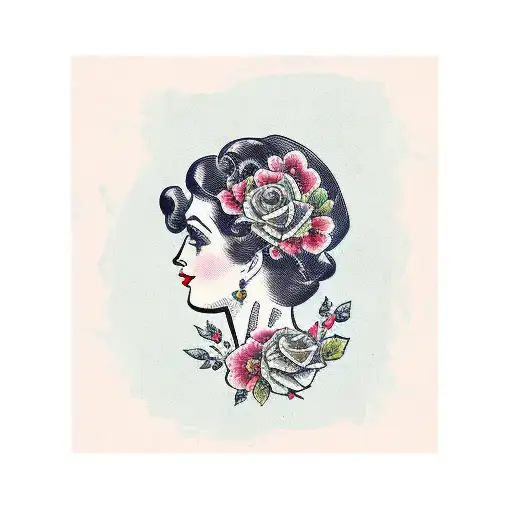 Vintage Lady Head Profile With Bold Florals And Open Page Book Frame