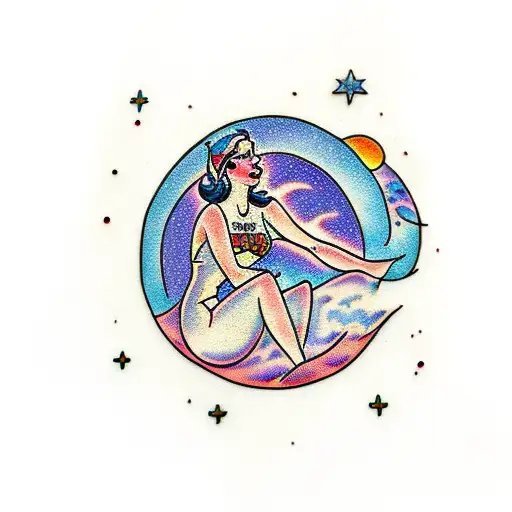 Woman Sitting On The Moon