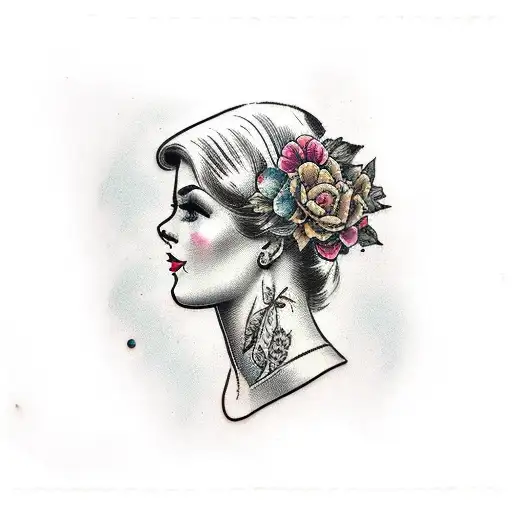 Vintage Lady Head Profile With Open Page Book Surrounded By Florals