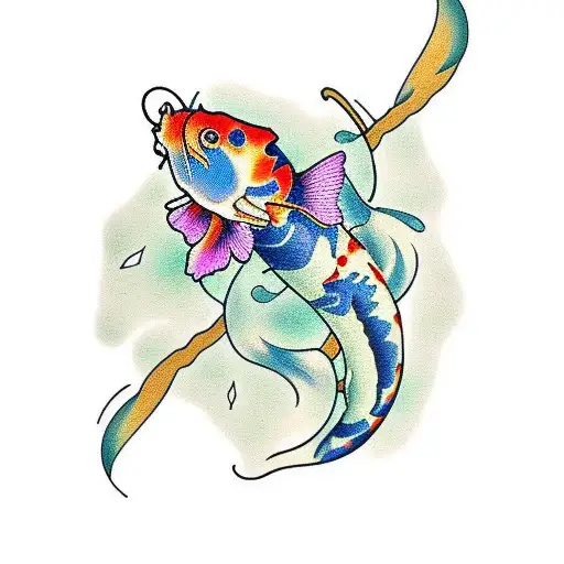 Koi Fish With Flowers