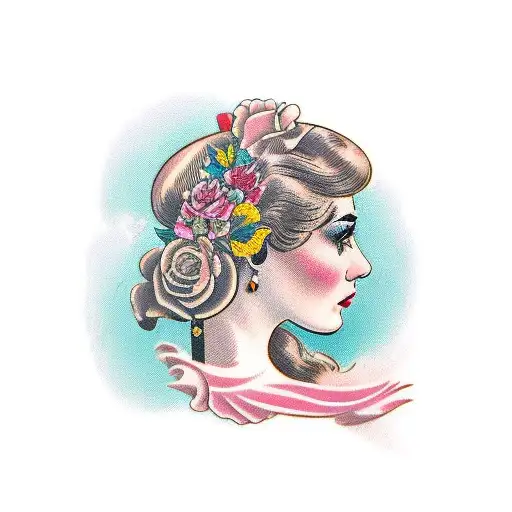 Vintage Lady Head Profile With Bold Florals And Open Page Book Frame