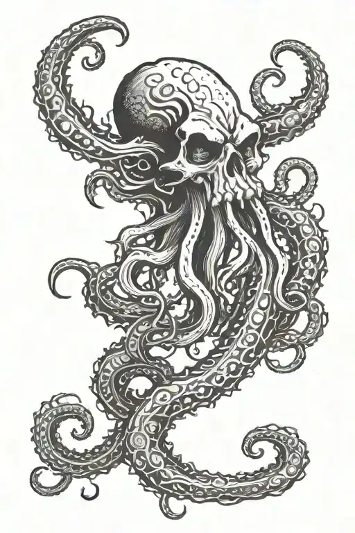 Scary Cthulhu With Skull And Tentacles Teeth Claws All Black