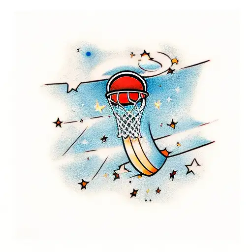 A Basketball Hoop With A Shooting Star Going Through It