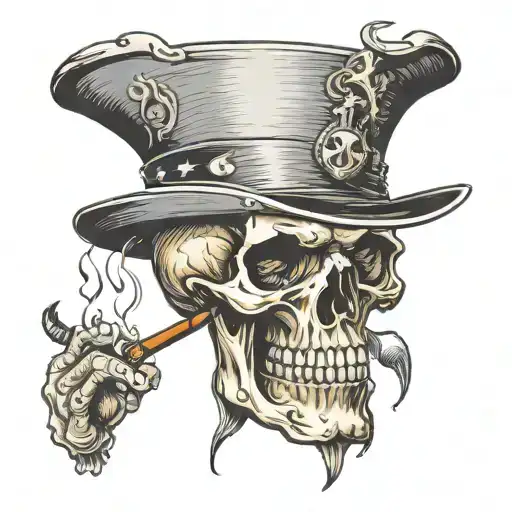 Skull In A Magician's Hat With A Gold Tooth And Pince-nez Smoking A Ciga