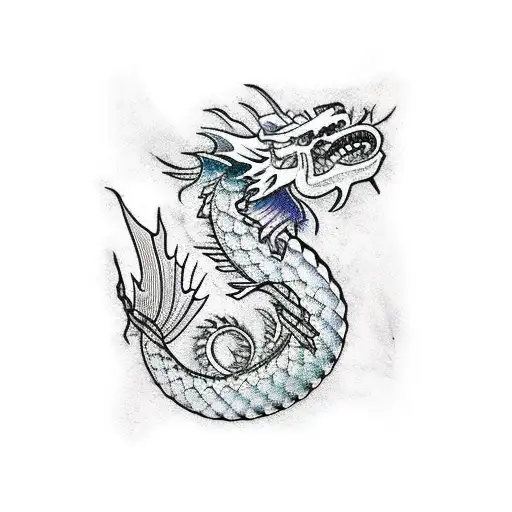 A Traditional Japanese Dragon Wrapped Around A Cybersigil Ribbon