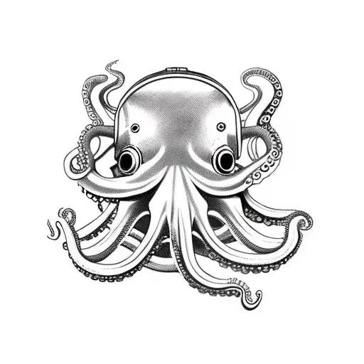 Octopus Wrapping Around A Diving Helmet