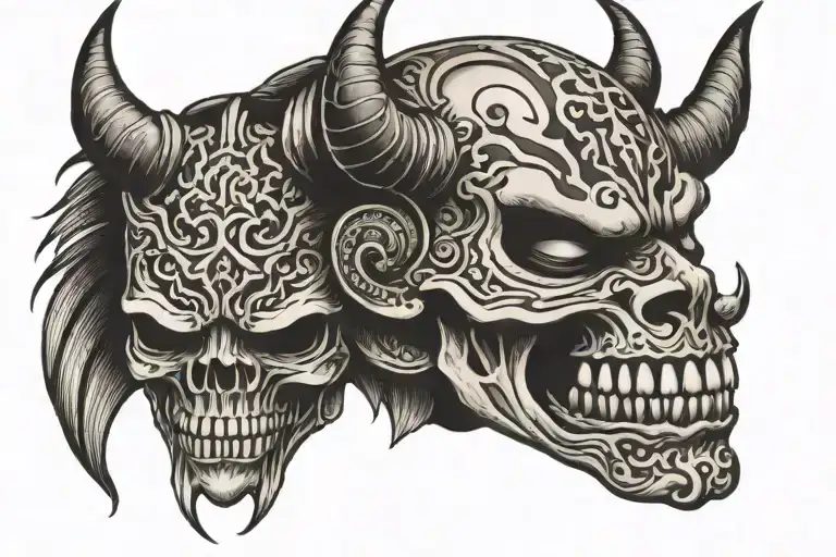 Half Oni Mask Half Skull