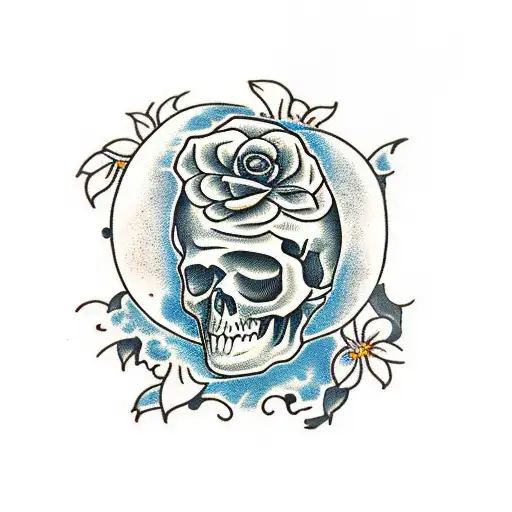 Moon With A Flower And A Skull