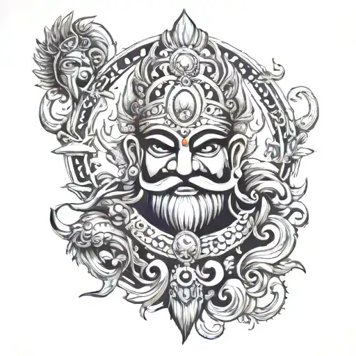 Incorporate Elements Of Indian Mythology And Symbolism Related To Ravana Into A Sleeve Tattoo Design