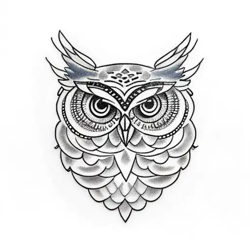 An Owl Tattoo With Intricate Ornament Details