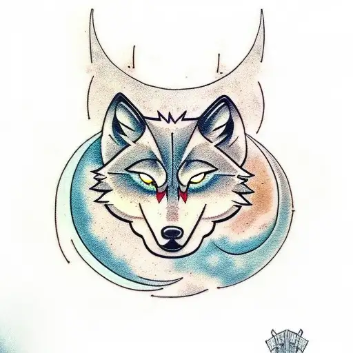 Wolf Head And Crescent Moon