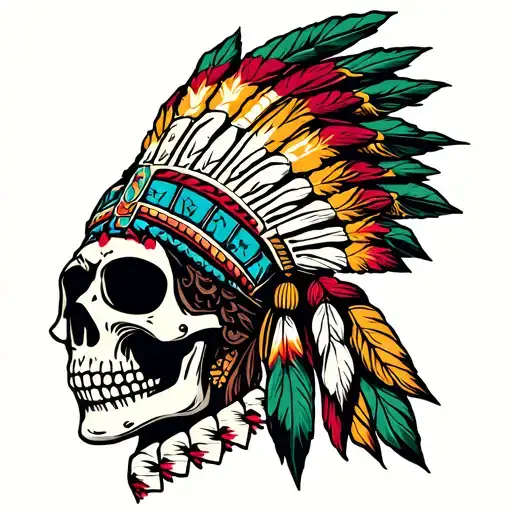 Mexican Skull With Indian Headdress