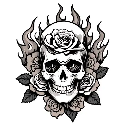 Skulls With Rose And Fire