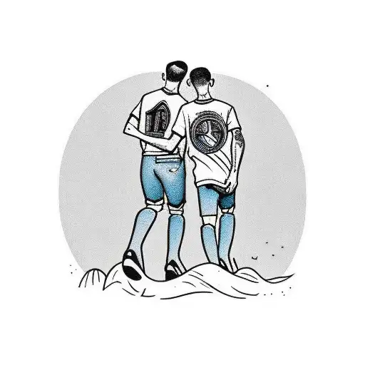 Father And Son Walking Together With Boca Juniors' S T-shirt