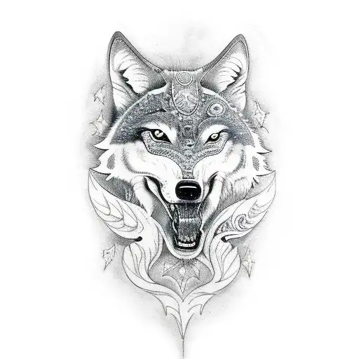 An Intricately Detailed Tattoo Of A Wolf Lurking Through The Trees