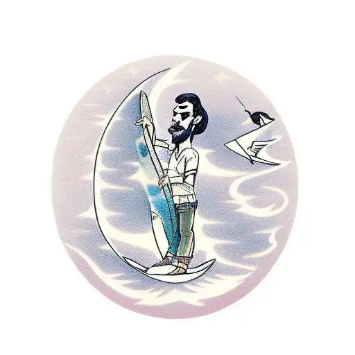 Man Standing On A Broken Surfboard