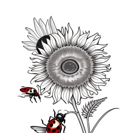 Sunflowers With Ladybugs And A Humming Bird