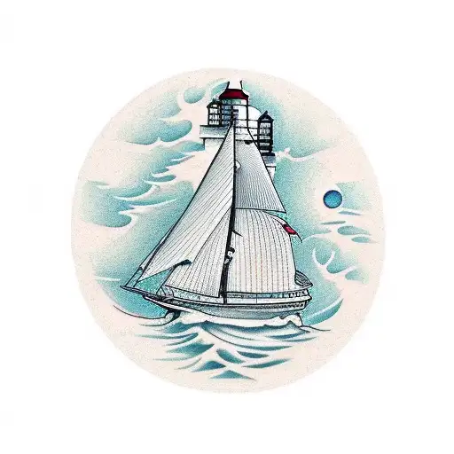 Scales With A Lighthouse On The Left Side And A Sailing Ship On The Right Side