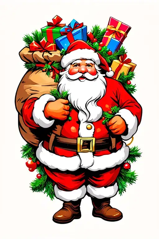 Santa Clause And His Sack Filled With Presents