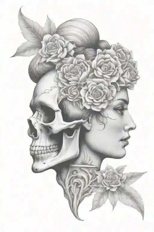 Janus Head Profile Skull And Lady