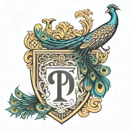 Family Crest With Letter P And Peacock