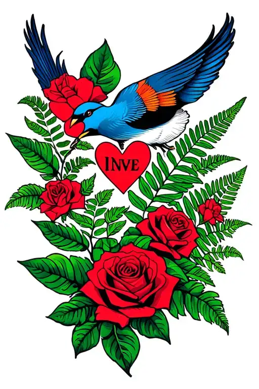 Roses Hearts Birds Fern Leaf Maori Name Banner