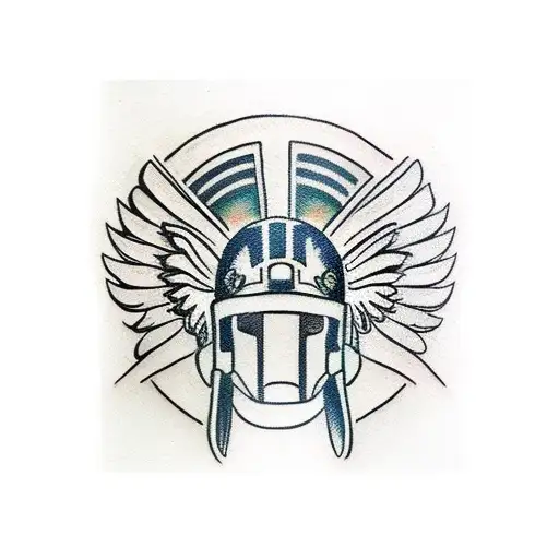 Spartan Helmet With Angel Wings On Each Side Of The Helmet