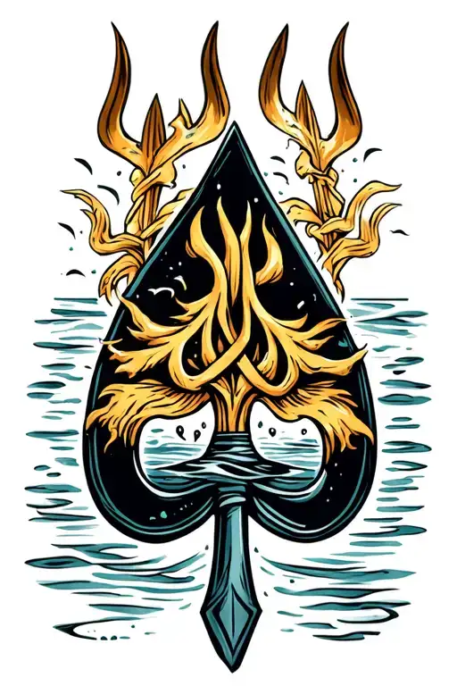 Posideon Water A Spade Symbol A Trident Left Sleeve