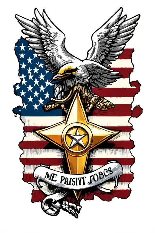 6 Point Badge Maltese Cross And Ems Star Of Lige Over American Flag
