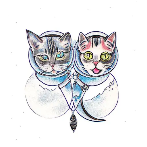 Two Cats Hanging On The Moon