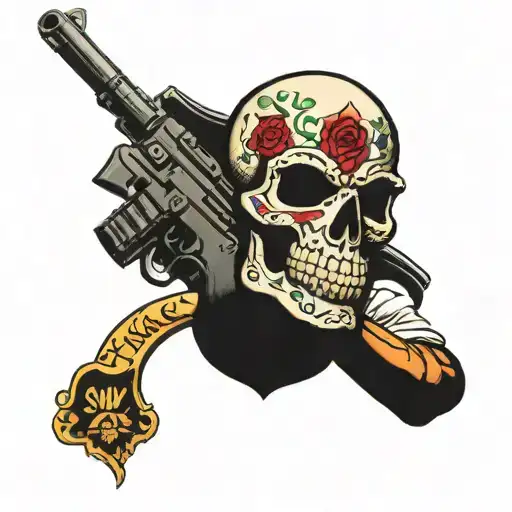 Mask Gun Text Skull