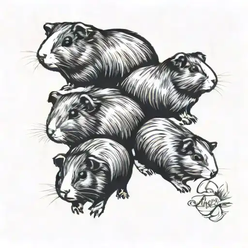 One Adult Guinea Pigs And Three Baby Guinea Pigs