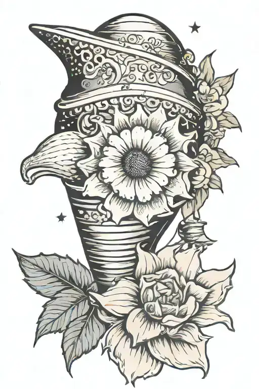 Conch Seashell Surrounded By Gerber Daisy With A Large Bell And Stars