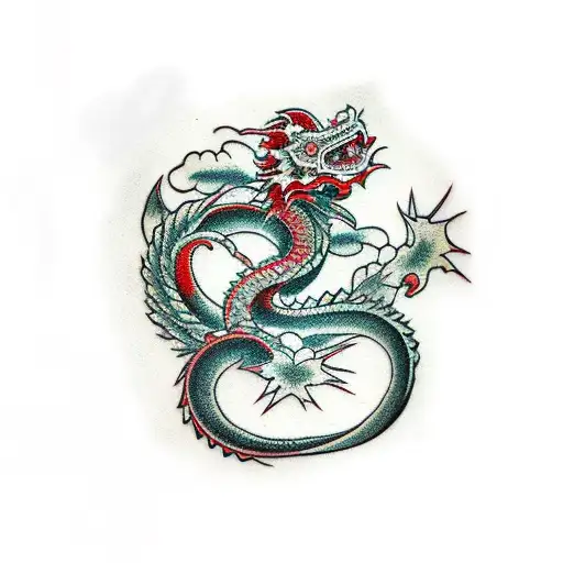 Japanese Dragon Black And Red Combination