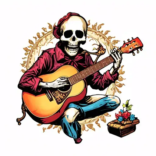 Skeletion With A Sambro Playing Guitar