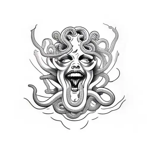 A Furious Medusa Bust In Minimalist And Fine Line Style