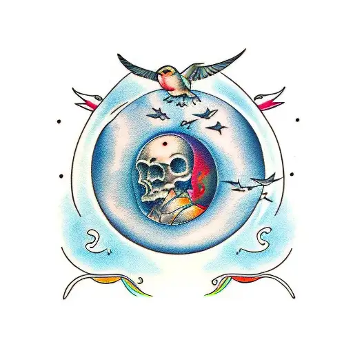 My Last Name Inside A Moon With Birds