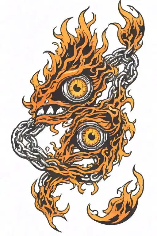 Chain Made Of Fire Flames With Eyes Looking