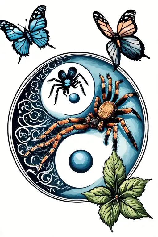 Sign Yin And Yang A Tarantula One Thread With 4 Leaf With A Butterfly