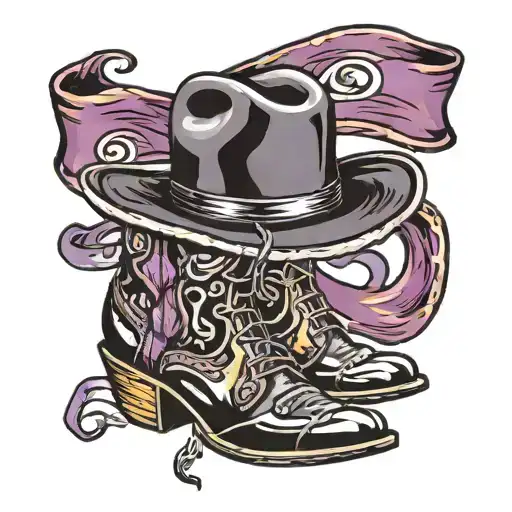 Black Cowboy Hat On Boots With Purple Pancreatic Ribbon