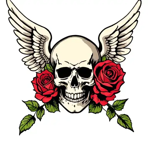 Roses And Skull And Wings