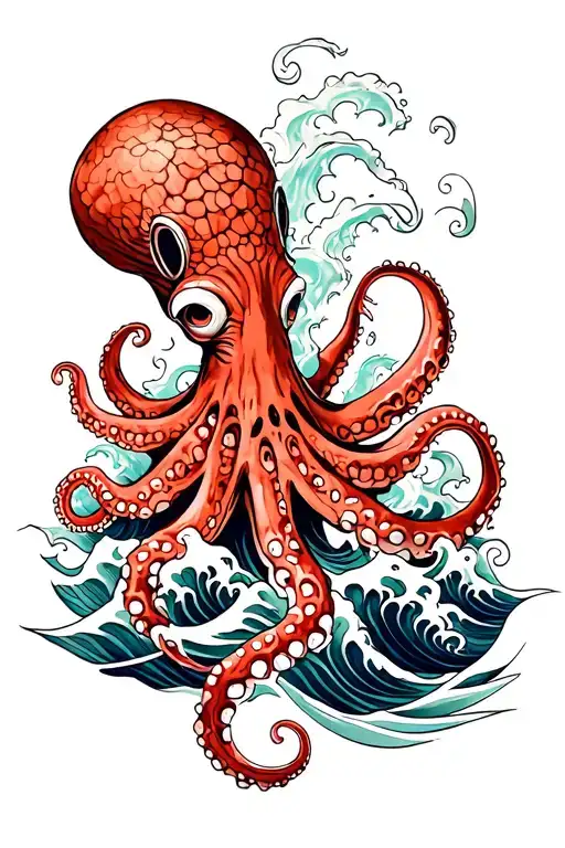 Irezumi Octopus With Waves Crashing Around It